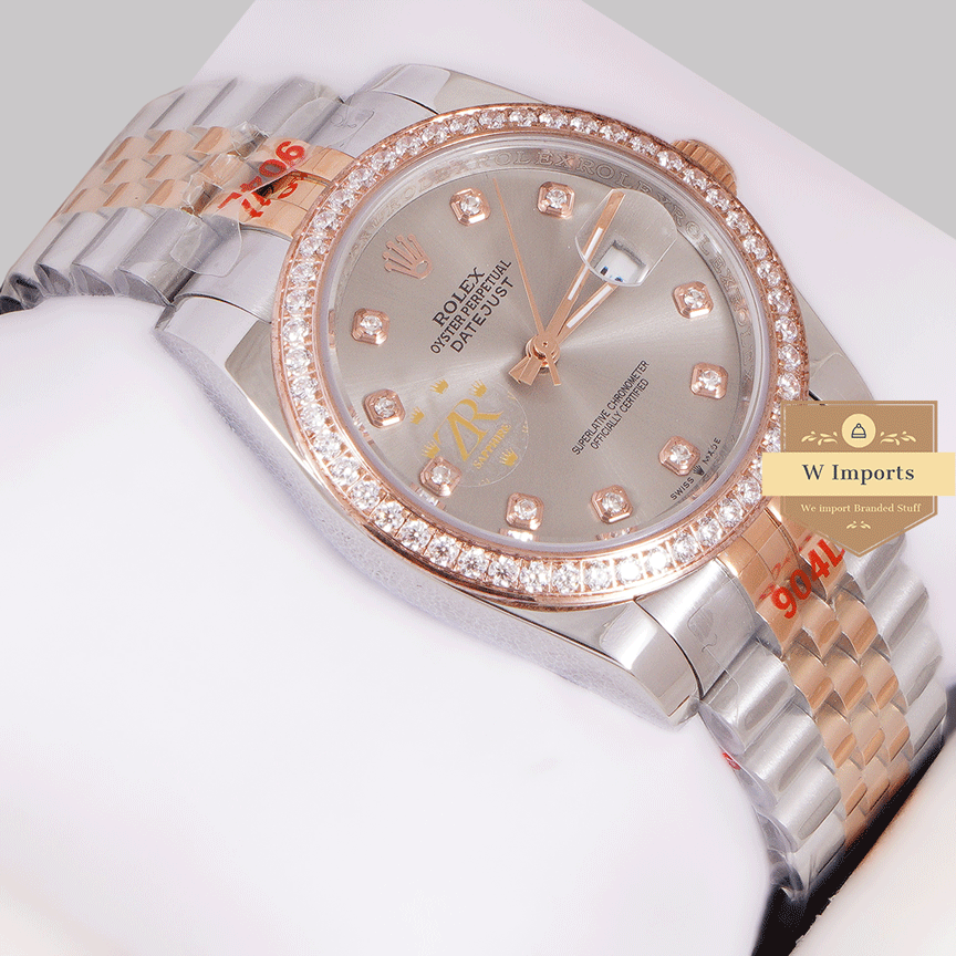 Latest Collection 36 Two Tone Rose Gold With Gray Dial Stone Bezel & Automatic Watch ZR Factory