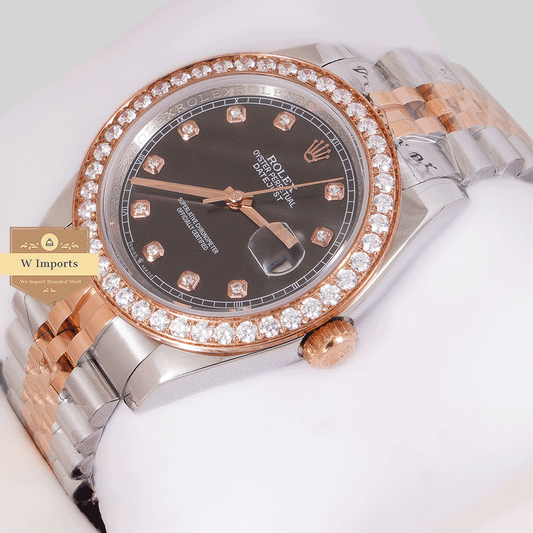 Latest Collection 41 Two Tone Rose Gold With Charcoal Dial Stone Bezel &  Automatic Watch ZR Factory