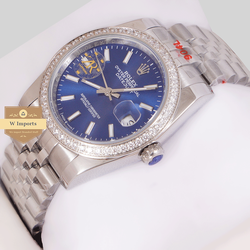 Latest Collection 36 Silver With Blue Dial Stone Bezel & Index Automatic Watch ZR Factory