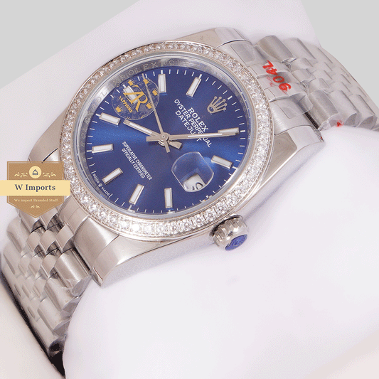 Latest Collection 36 Silver With Blue Dial Stone Bezel & Index Automatic Watch ZR Factory