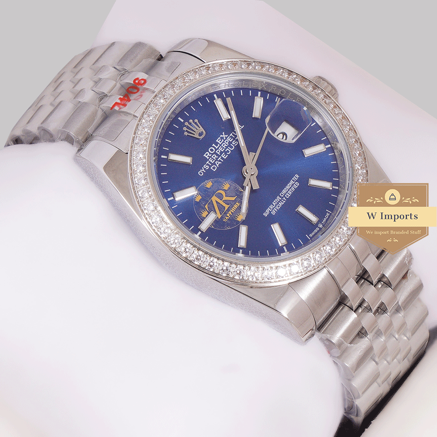Latest Collection 36 Silver With Blue Dial Stone Bezel & Index Automatic Watch ZR Factory