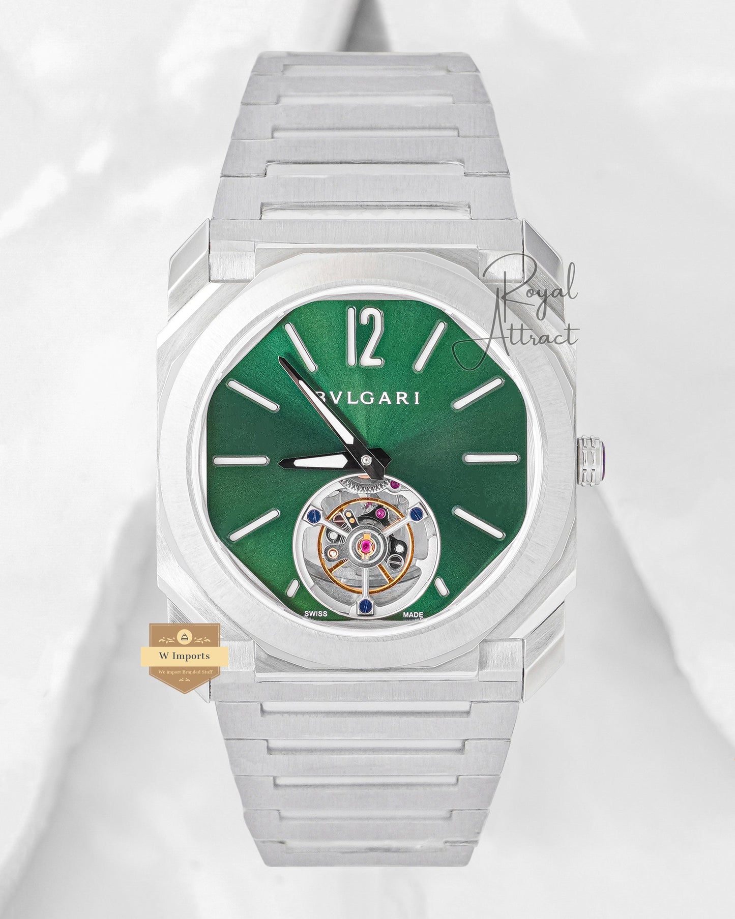 Latest Collection Tourbillon Silver With Green Dial Automatic Watch