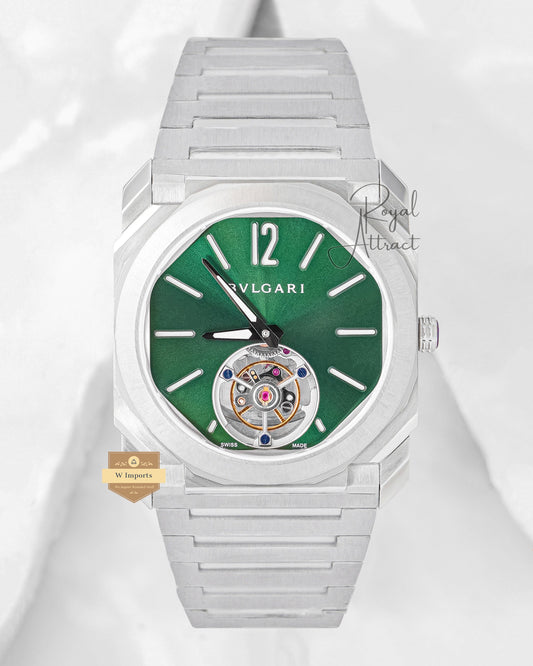 Latest Collection Tourbillon Silver With Green Dial Automatic Watch