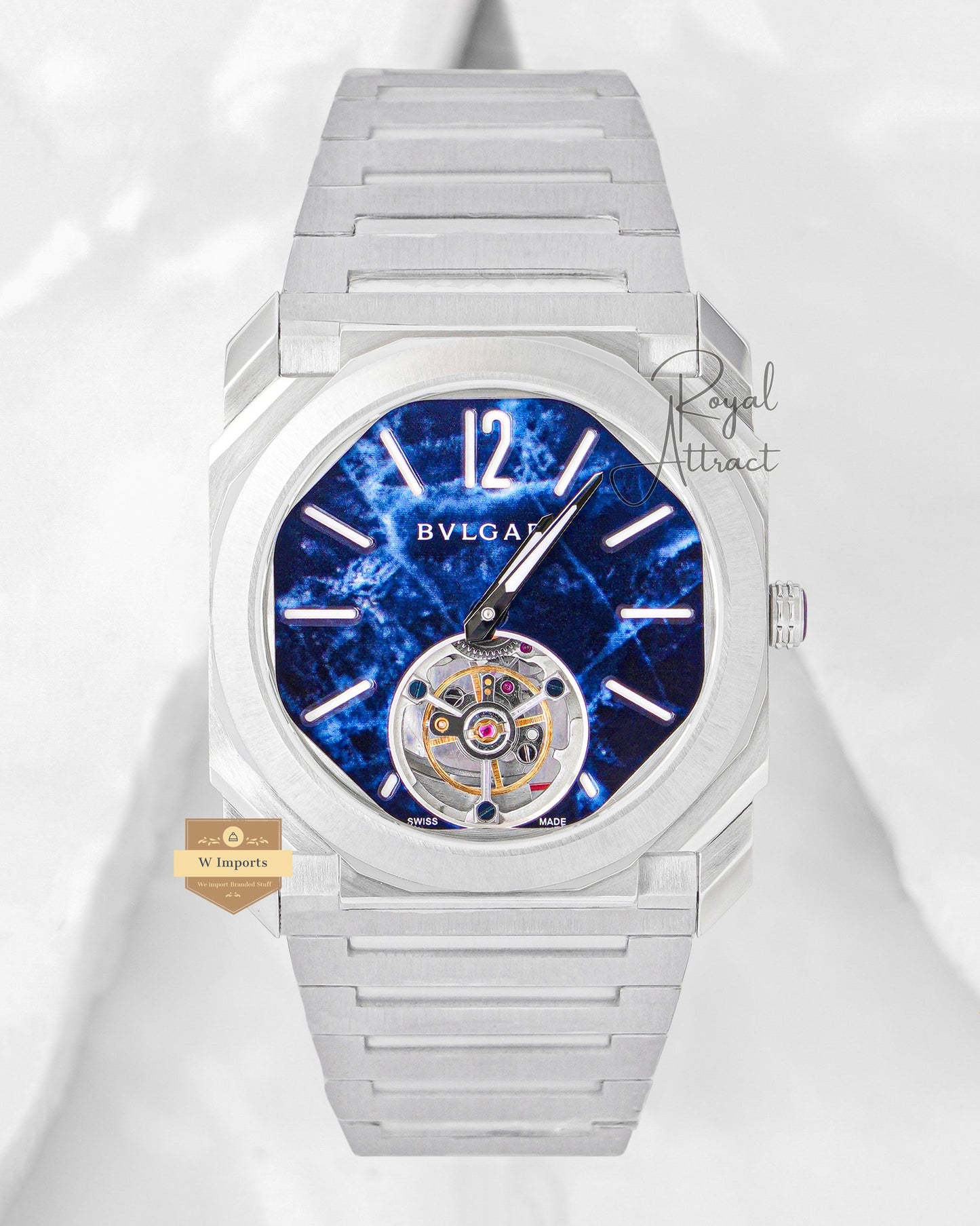 Latest Collection Tourbillon Silver With Stunning Blue Dial Automatic Watch