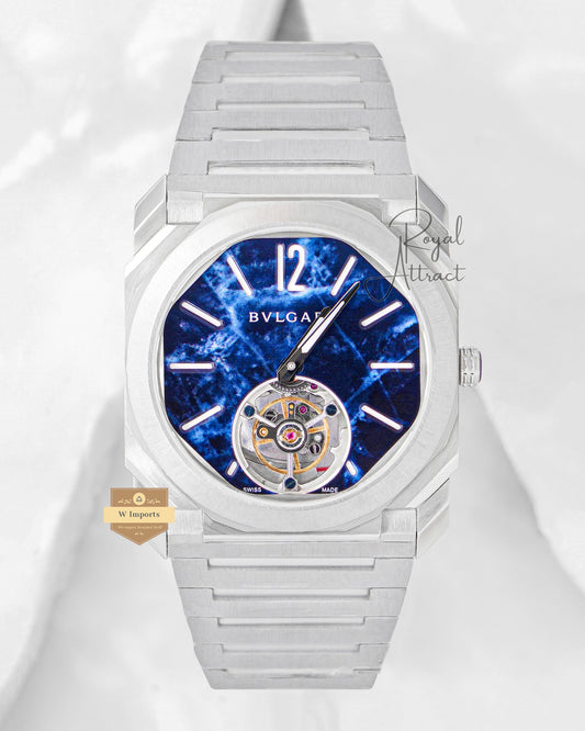 Latest Collection Tourbillon Silver With Stunning Blue Dial Automatic Watch