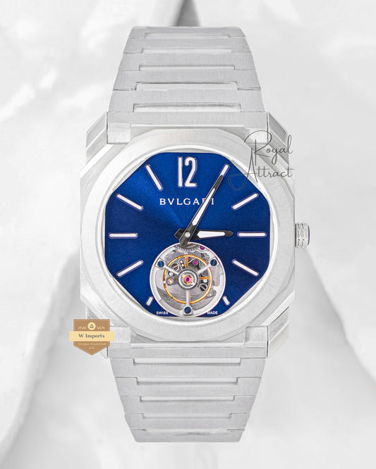Latest Collection Tourbillon Silver With Blue Dial Automatic Watch