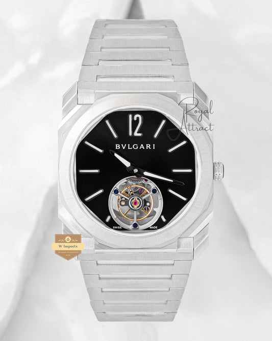 Latest Collection Tourbillon Silver With Black Dial Automatic Watch