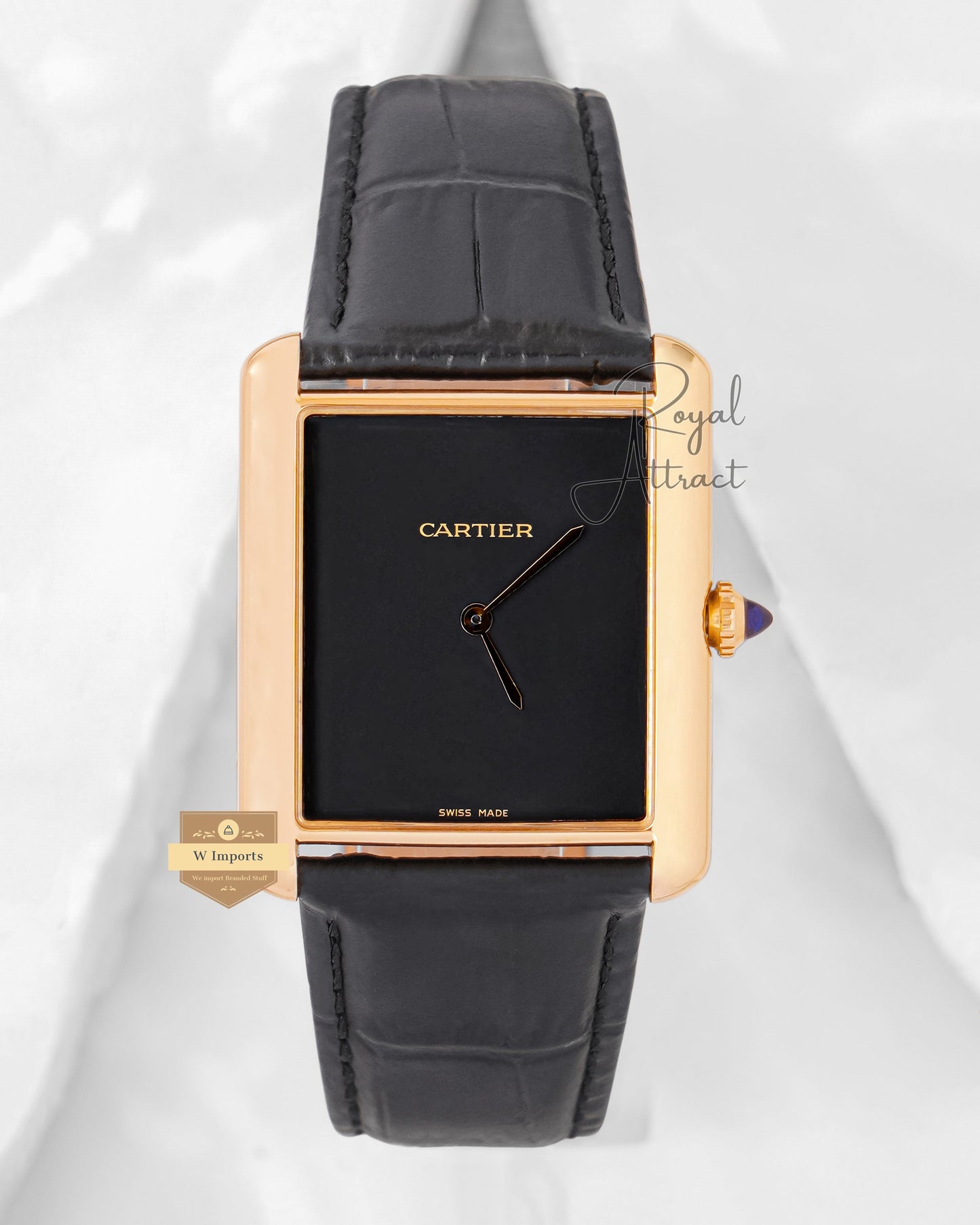 Latest Premium Collection Yellow Gold Case With Black Dial & Leather Strap Watch