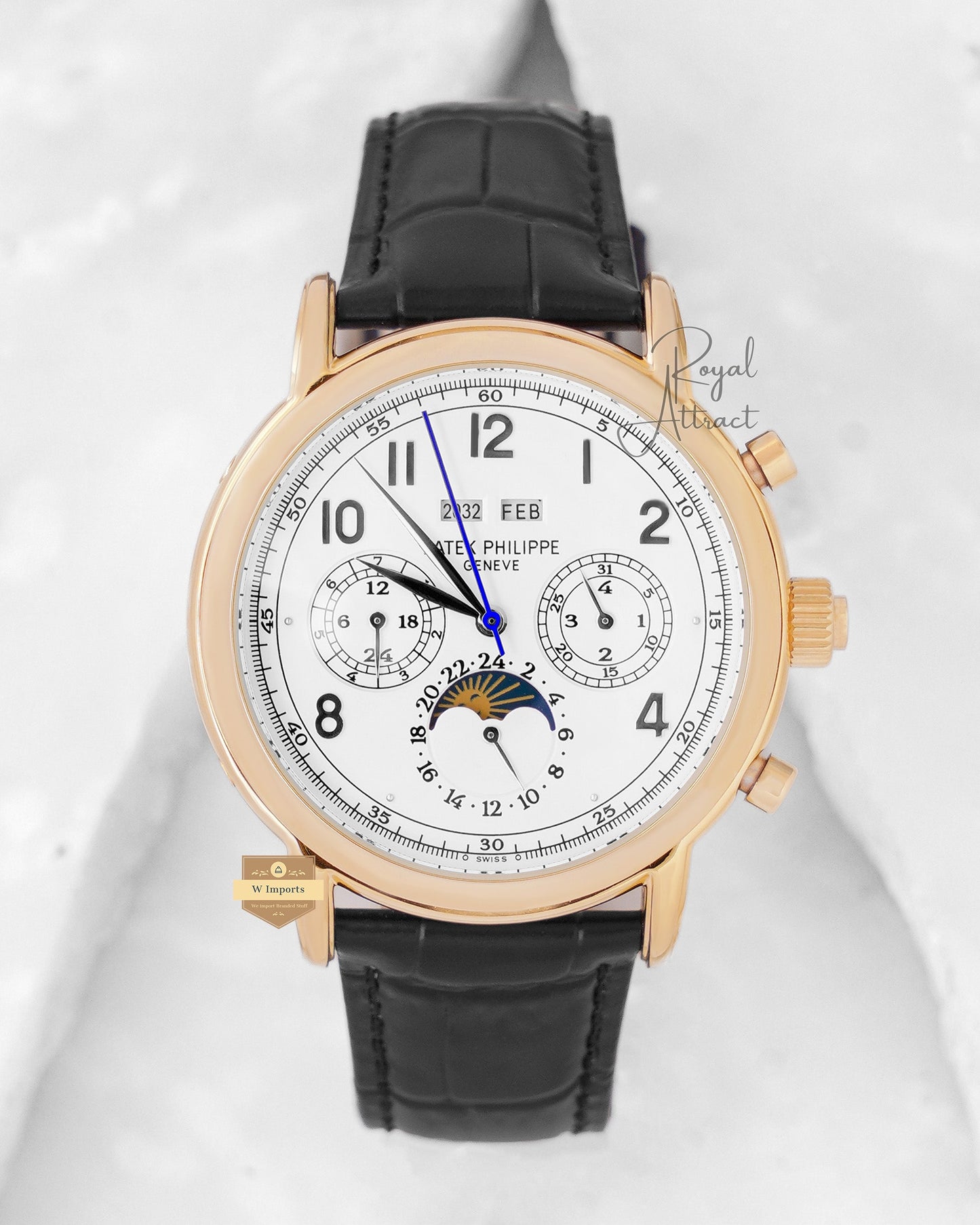 Latest Collection Chronograph Yellow Gold Case With White Dial & Leather Strap