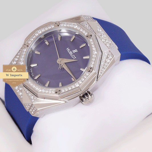 Latest Collection Silver With Stone Case & Blue Rubber Strap