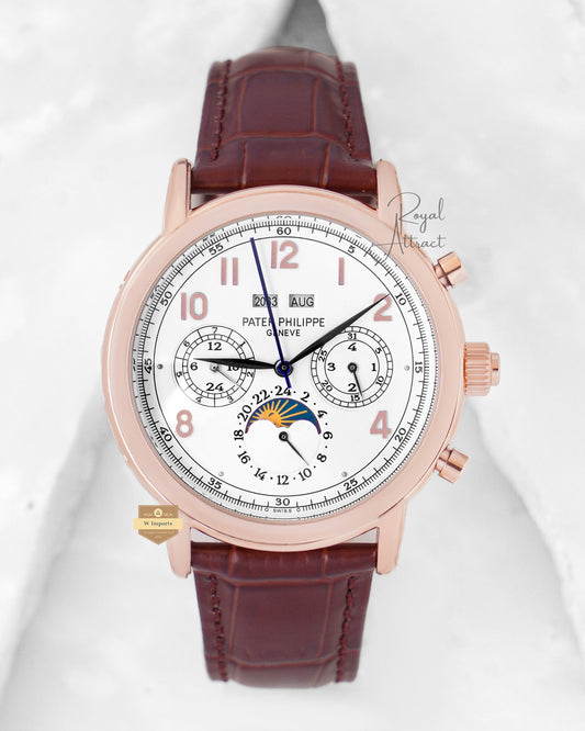 Latest Collection Chronograph Rose Gold Case With White Dial & Brown Leather Strap