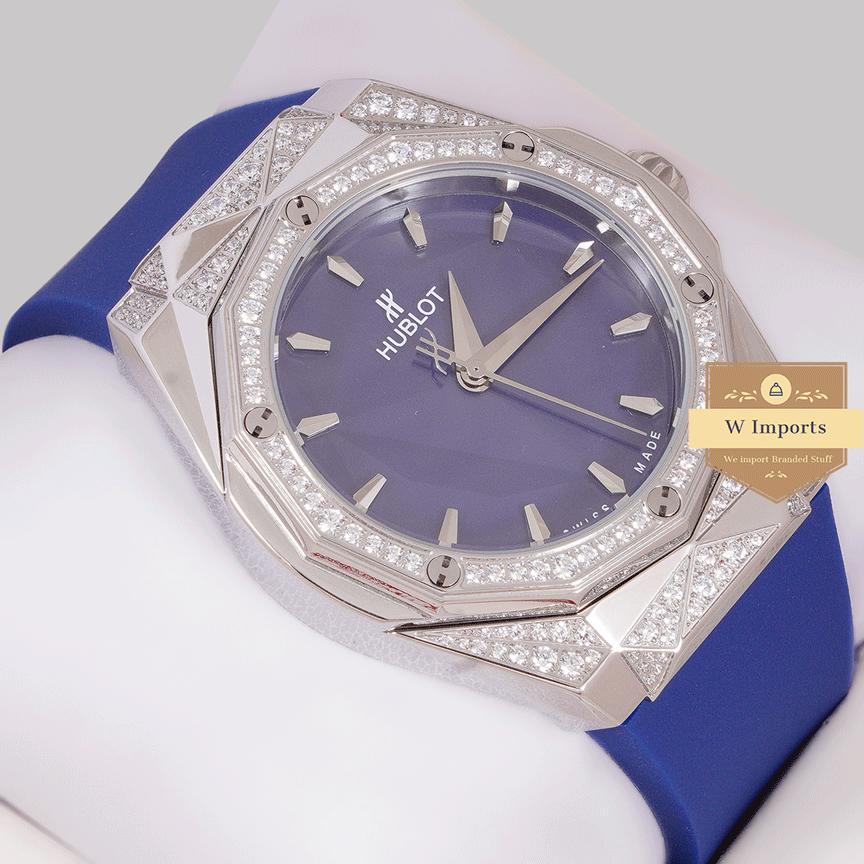 Latest Collection Silver With Stone Case & Blue Rubber Strap