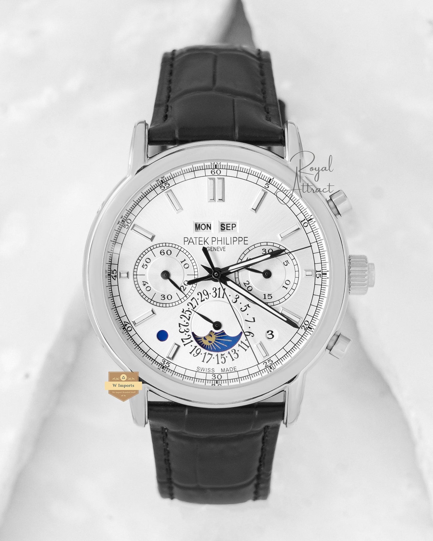 Latest Collection Chronograph Silver Case With White Dial & Leather Strap