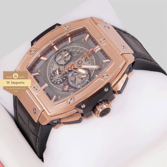 New Arrival Chronograph Rose Gold Case With Skeleton Dial Leather Strap Watch