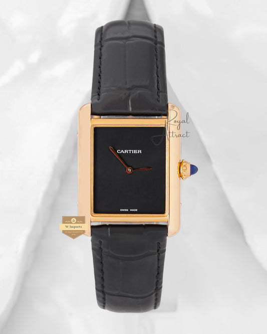 Latest Premium Collection 33mm Yellow Gold Case With Black Dial & Leather Strap Watch