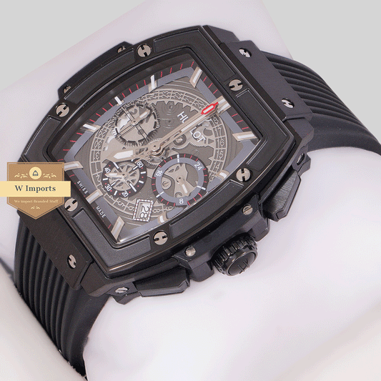 New Arrival Chronograph Black Case With Skeleton Dial Pvc Strap Watch