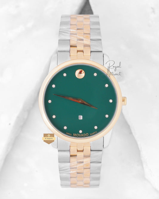 Latest Collection Two Tone Yellow Gold With Green Dial & Stone Figure (Date)
