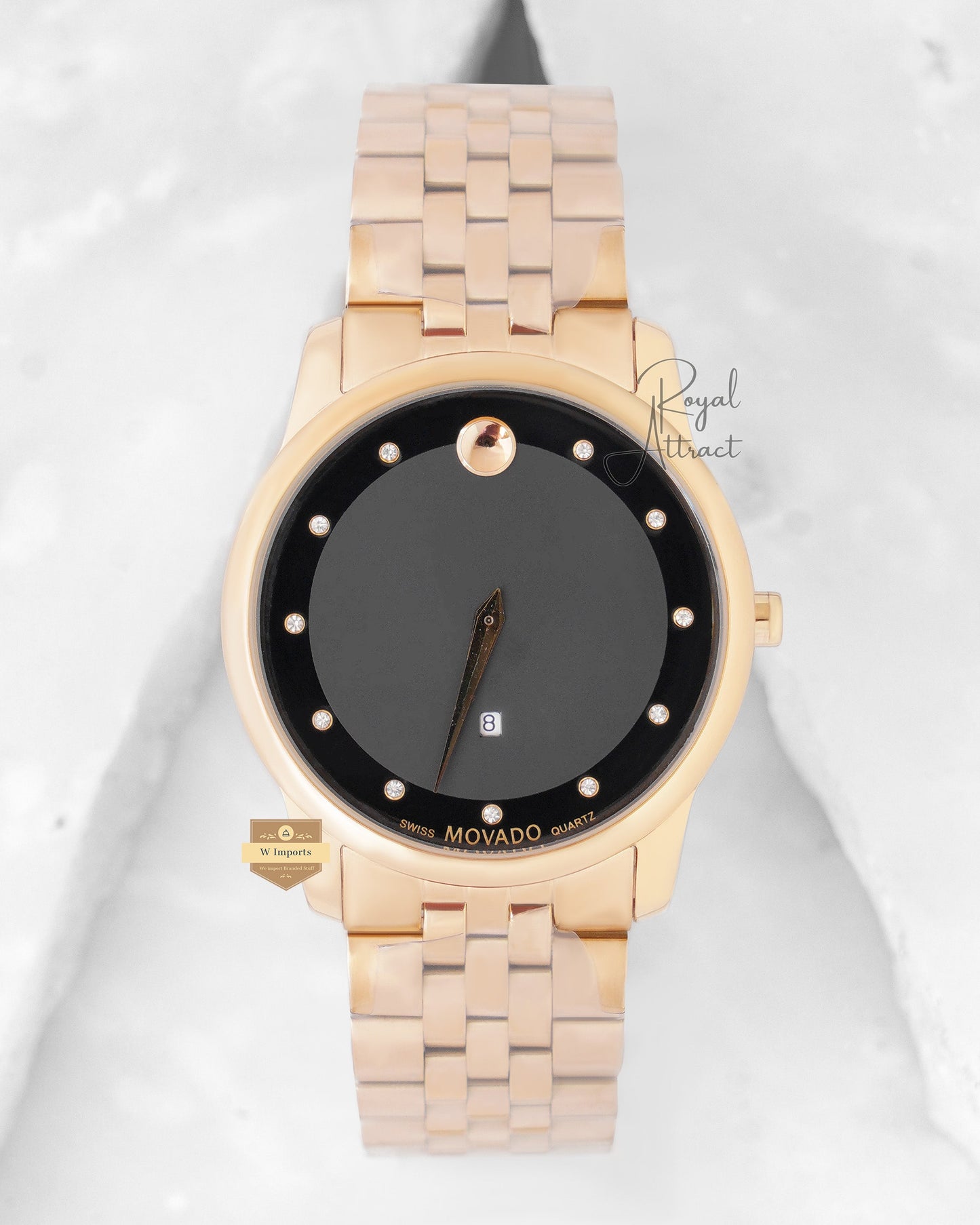 Latest Collection Yellow Gold With Black Dial & Stone Figure (Date)