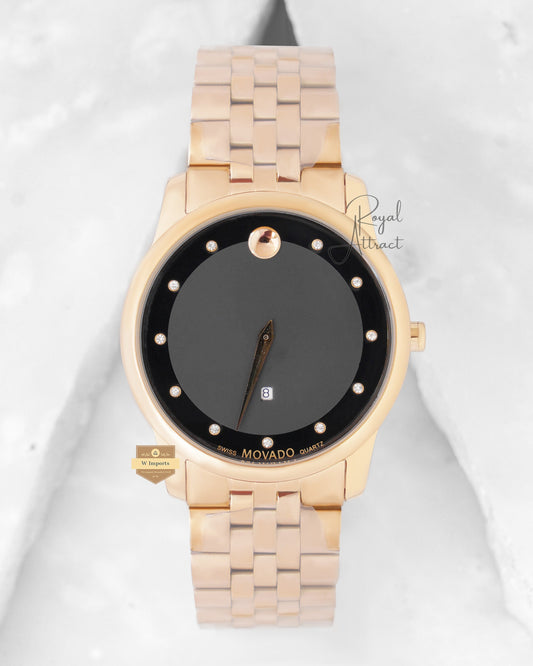 Latest Collection Yellow Gold With Black Dial & Stone Figure (Date)