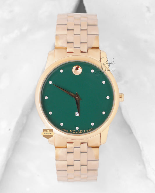 Latest Collection Yellow Gold With Green Dial & Stone Figure (Date)