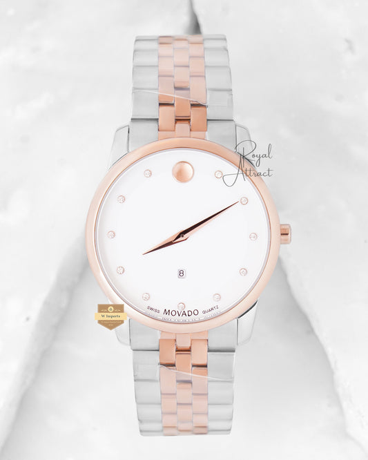 Latest Collection Two Tone Rose Gold With White Dial & Stone Figure (Date)