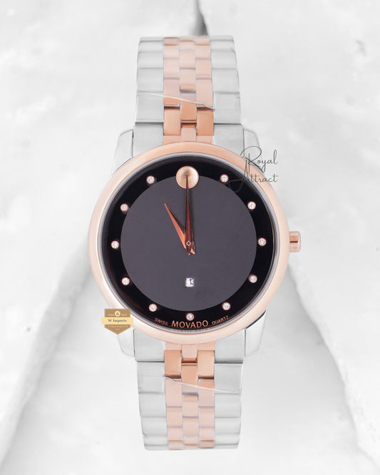 Latest Collection Two Tone Rose Gold With Black Dial & Stone Figure (Date)