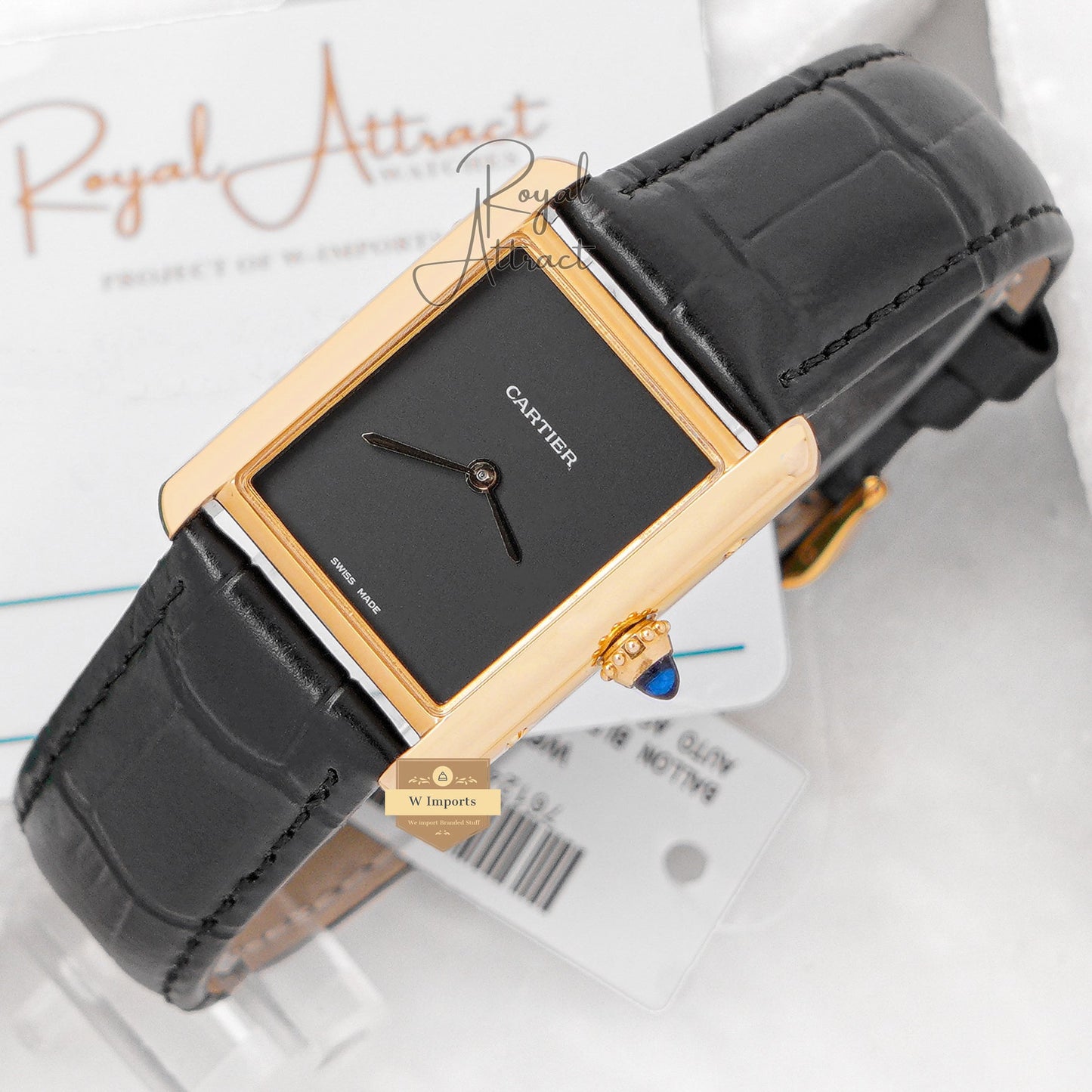 Latest Premium Collection 33mm Yellow Gold Case With Black Dial & Leather Strap Watch