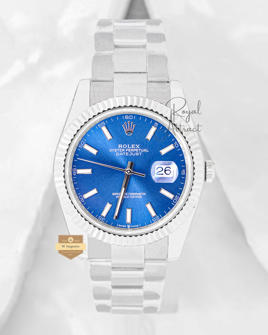 Latest Collection 41 Silver With Blue Dial Fluted Bezel Automatic Watch BP Made
