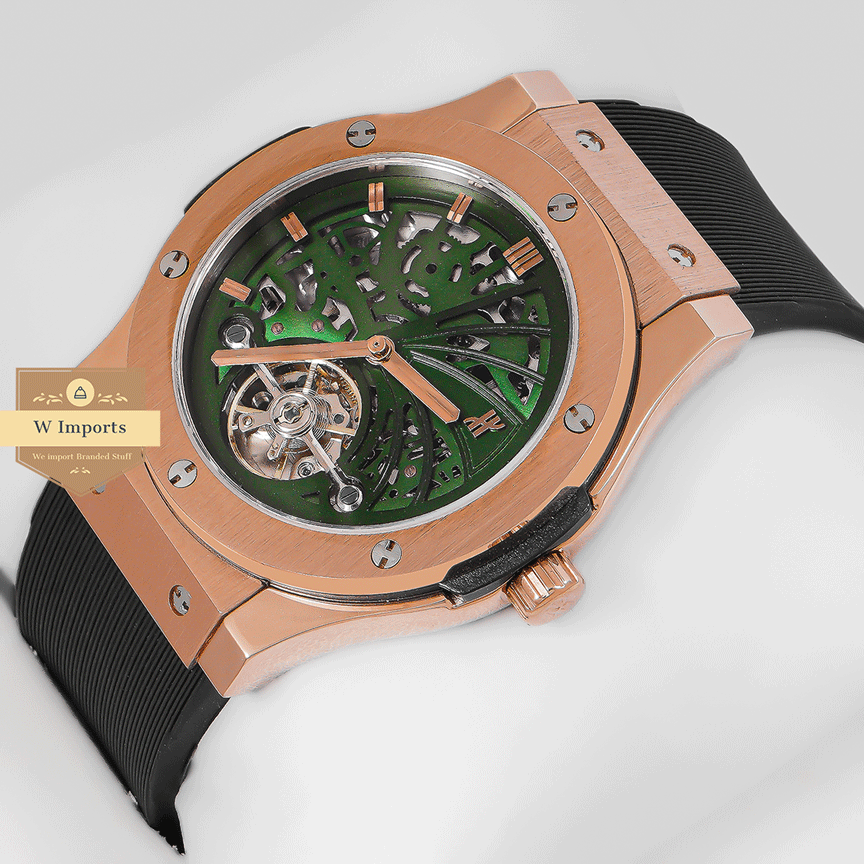 Latest Collection Tourbillon Rose Gold Case With Green Skeleton Dial Automatic watch