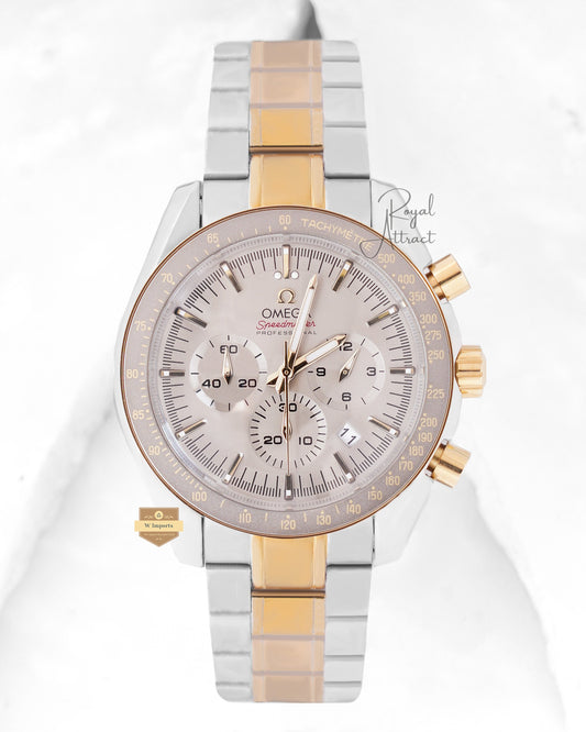 Latest Collection Chronograph Two Tone Yellow Gold With Sun dust Dial Chain Watch