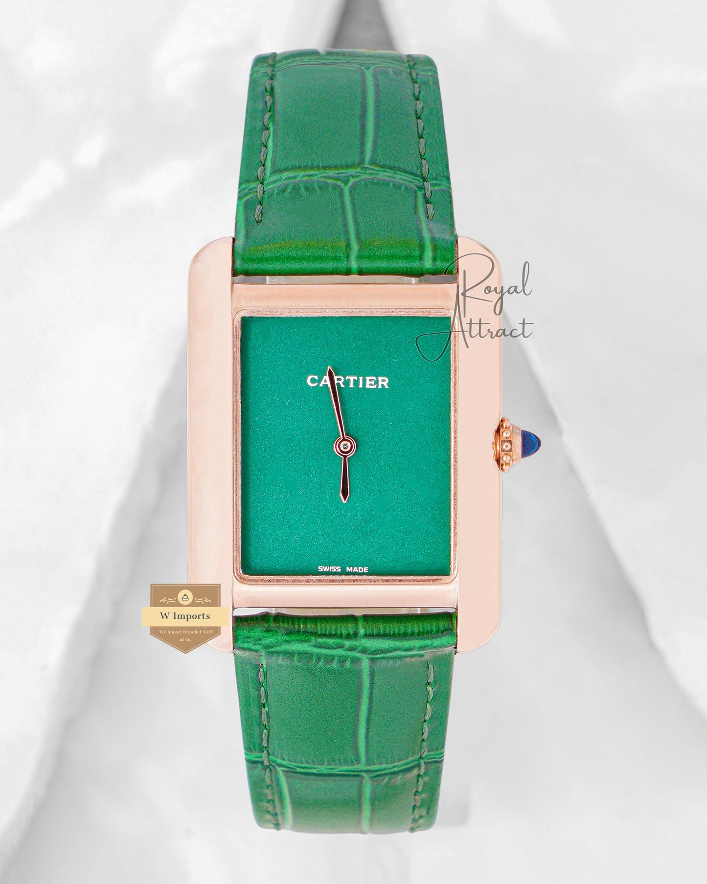 Latest Collection Golden Case With Green Dial & Leather Strap Watch