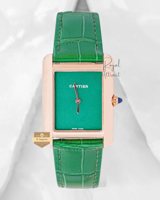 Latest Collection Golden Case With Green Dial & Leather Strap Watch