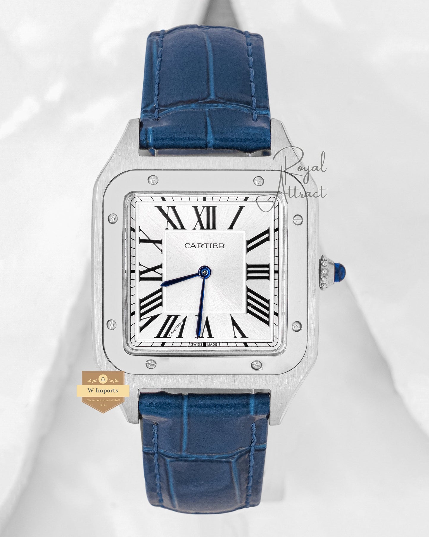 Latest Collection Silver Case With Dial & Blue Leather Strap