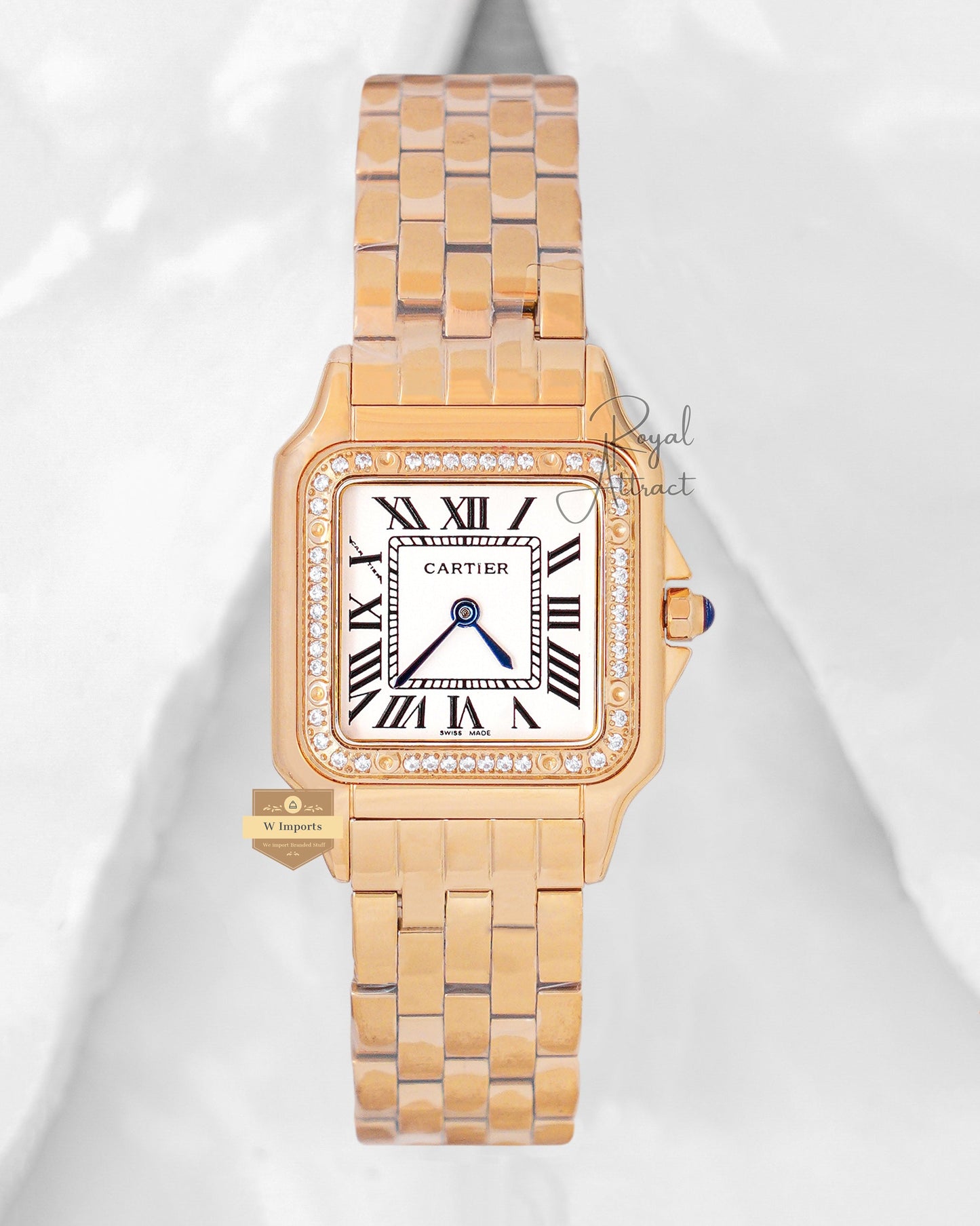 Premium Collection Yellow Gold With White Dial Stone Bezel Ladies Watch