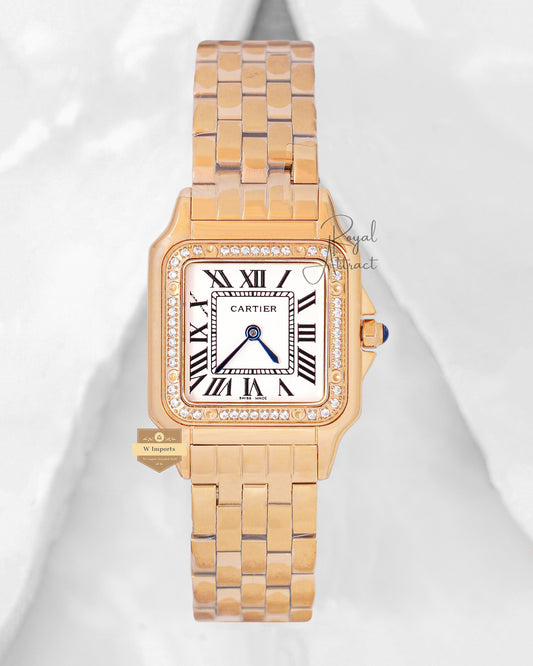 Premium Collection Yellow Gold With White Dial Stone Bezel Ladies Watch