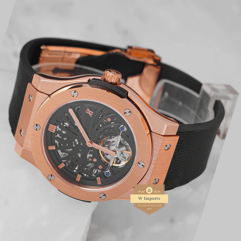 Latest Collection Tourbillon Rose Gold Case With Black Skeleton Dial Automatic watch
