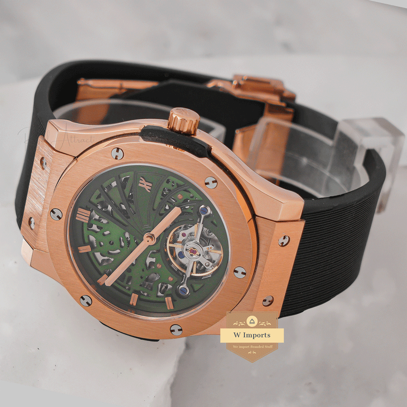 Latest Collection Tourbillon Rose Gold Case With Green Skeleton Dial Automatic watch