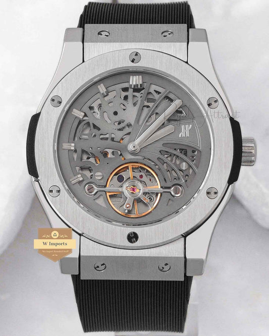 Latest Collection Tourbillon Silver Case With Gray Skeleton Dial Automatic watch