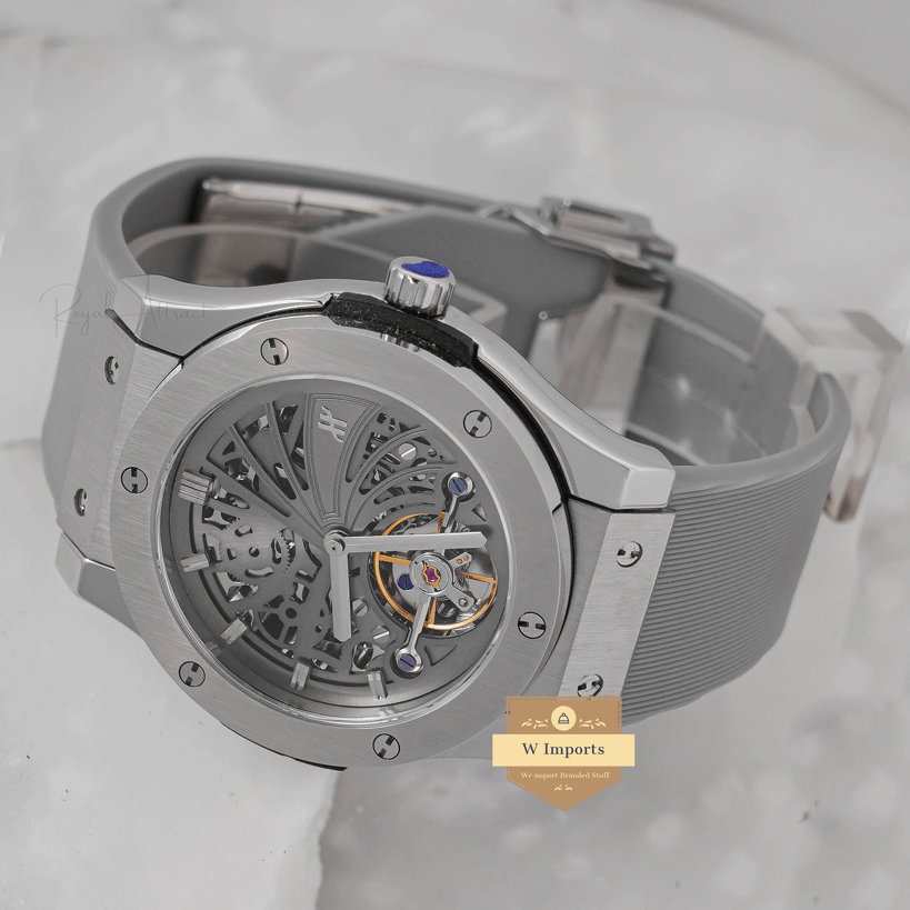 Latest Collection Tourbillon Silver Case With Gray Skeleton Dial Automatic watch