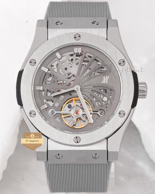 Latest Collection Tourbillon Silver Case With Gray Skeleton Dial Automatic watch