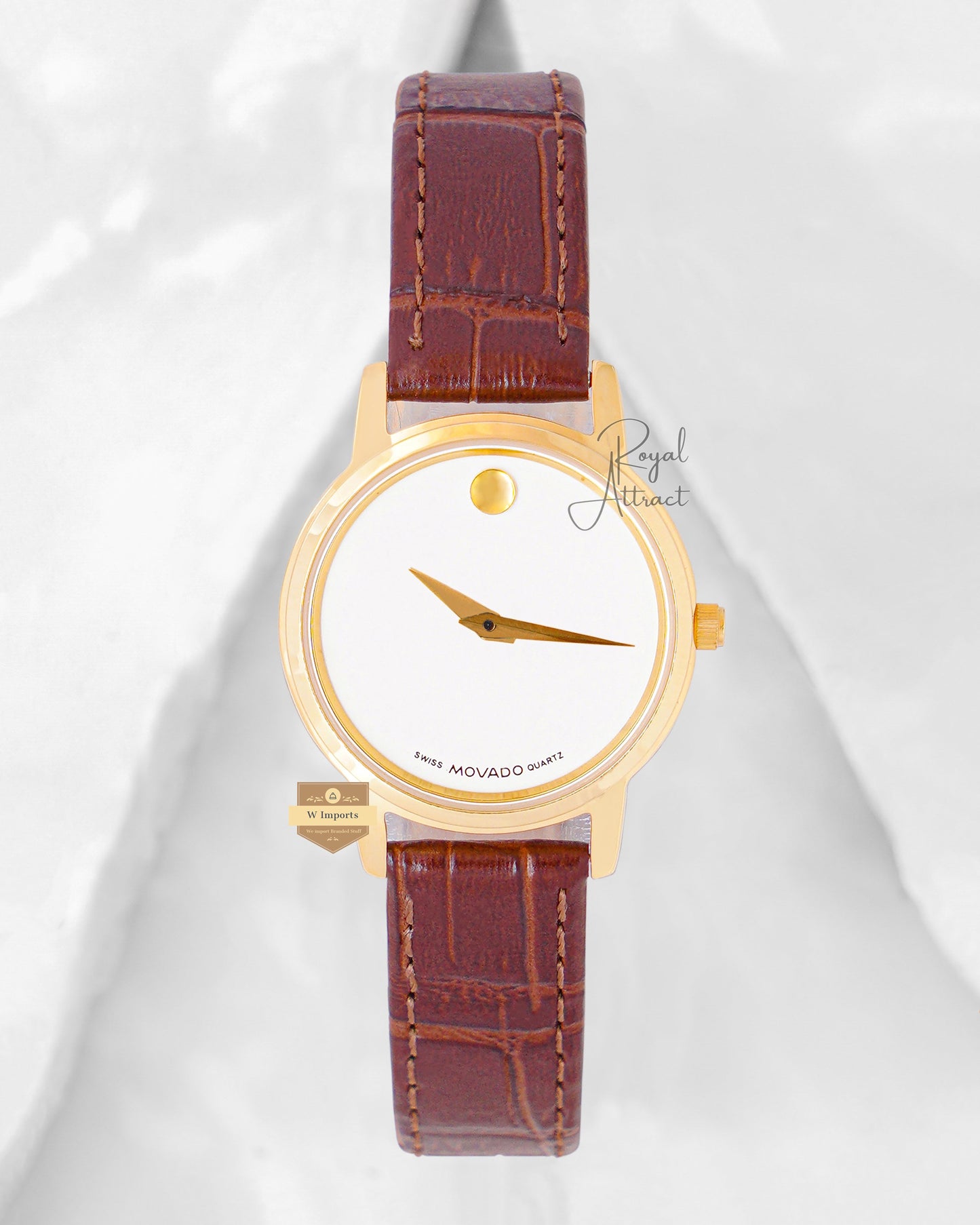 Latest Collection Yellow Gold Case With White Dial & Leather Strap Ladies Watch