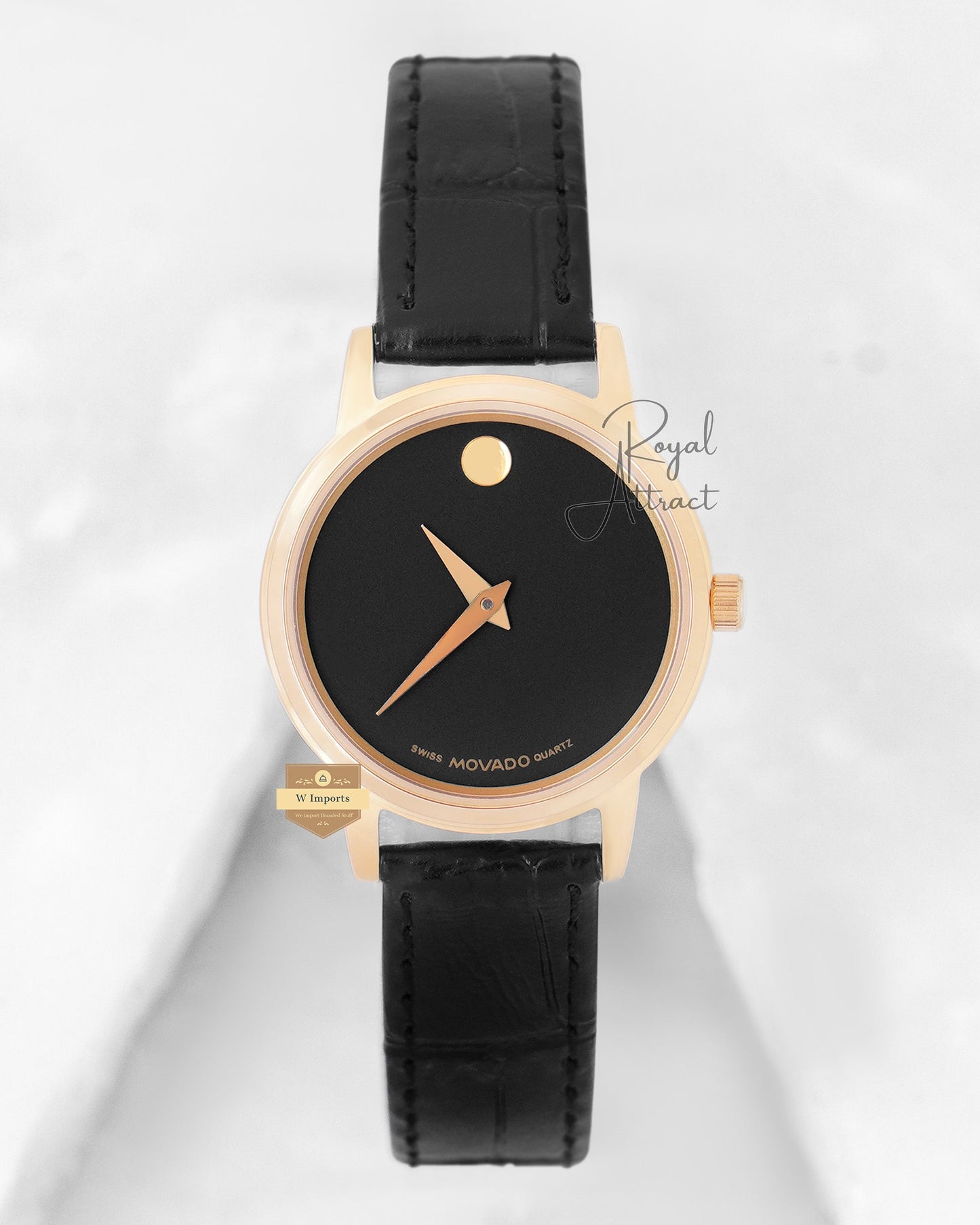 Latest Collection Yellow Gold Case With Black Dial & Leather Strap Ladies Watch
