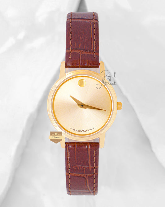 Latest Collection All Yellow Gold Case With Dial & Leather Strap Ladies Watch