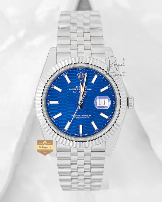 Latest Collection 41 Silver With Blue Texture Dial  Automatic Watch BP Made