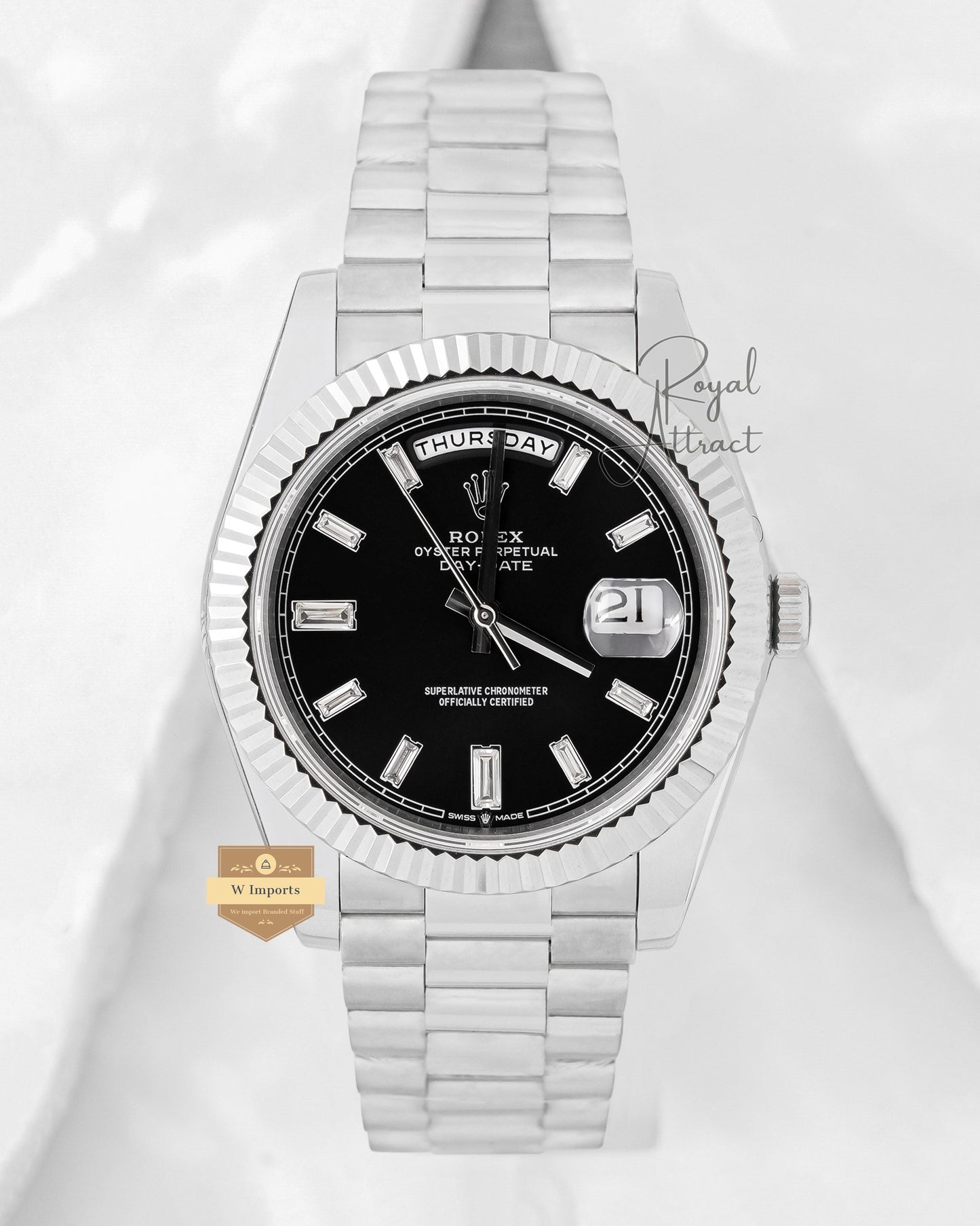 Latest Collection 40 Silver With Black Dial Fluted Bezel Automatic Watch BP Made