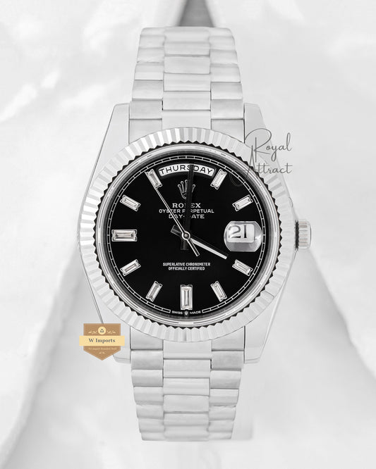 Latest Collection 40 Silver With Black Dial Fluted Bezel Automatic Watch BP Made