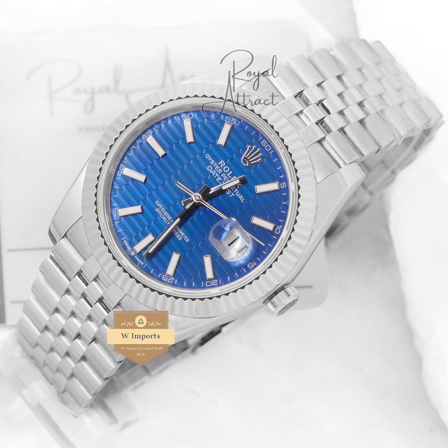 Latest Collection 41 Silver With Blue Texture Dial  Automatic Watch BP Made