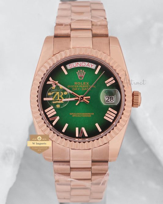 New Arrival Collection 36 Rose Gold With Green Dial Fluted Bezel ZR Factory