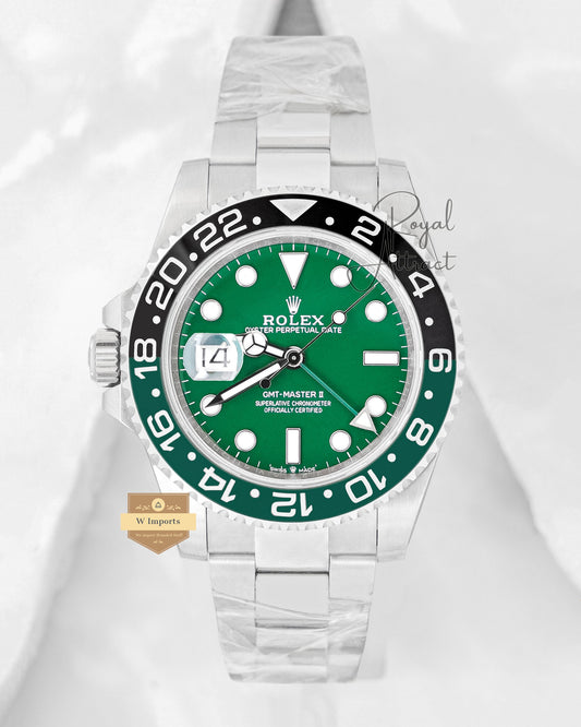 Latest Collection Silver Chain With  Green Dial Gmt Clean Made