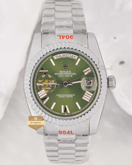 New Arrival 36 Silver With Green Dial Fluted Bezel Zr Factory